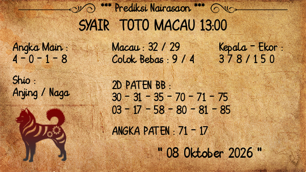Prediksi Toto Macau 13:00