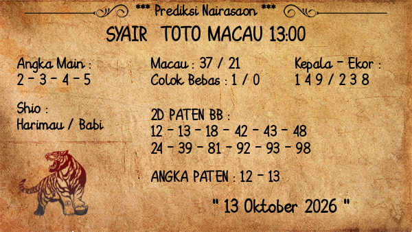 Prediksi Toto Macau 13:00