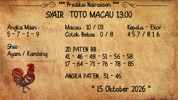 Prediksi Toto Macau 13:00