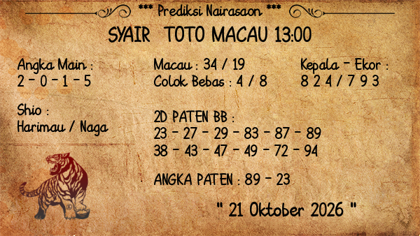 Prediksi Toto Macau 13:00