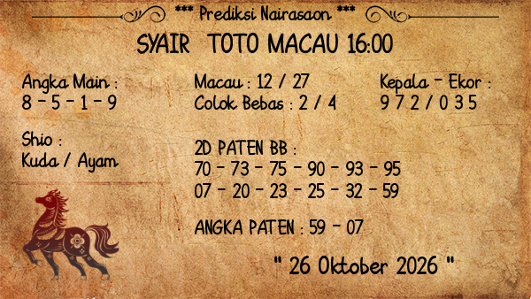 Toto Macau 16:00 Senin