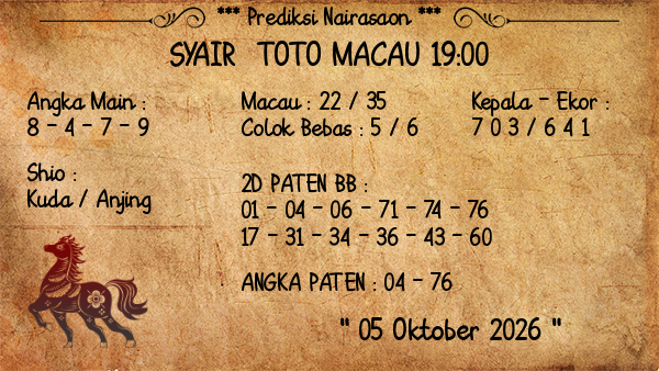 Prediksi Toto Macau 19:00