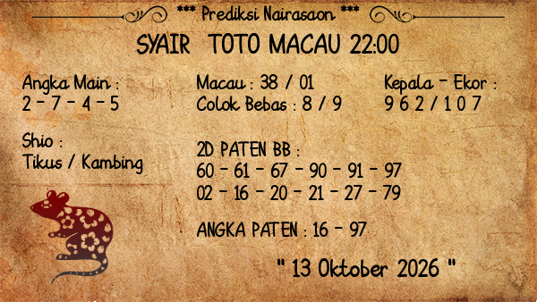 Prediksi Toto Macau 22:00